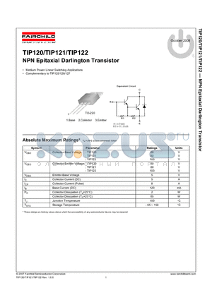 TIP122_08 datasheet - NPN Epitaxial Darlington Transistor