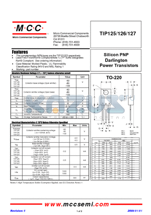 TIP125 datasheet - Silicon PNP Darlington Power Transistors
