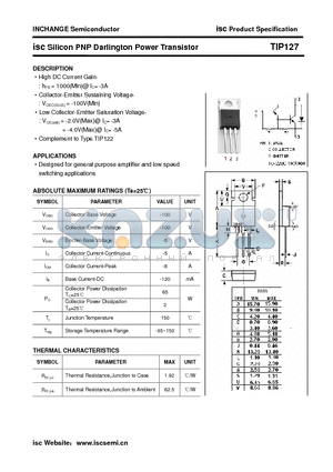 TIP127 datasheet - isc Silicon PNP Darlington Power Transistor