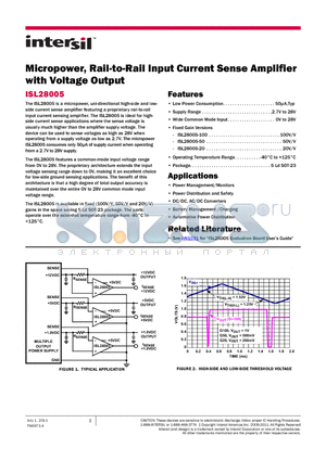 ISL28005FH-50EVAL1Z datasheet - Micropower, Rail-to-Rail Input Current Sense Amplifier