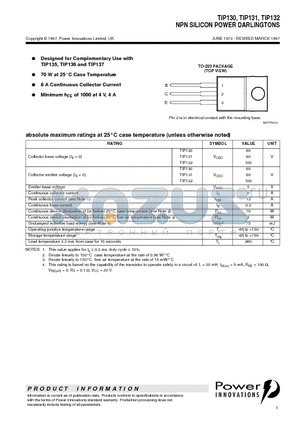 TIP132 datasheet - NPN SILICON POWER DARLINGTONS