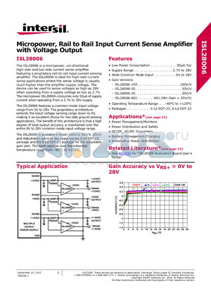 ISL28006FH-50EVAL1Z datasheet - Micropower, Rail to Rail Input Current Sense Amplifier with Voltage Output