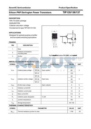TIP135 datasheet - Silicon PNP Darlington Power Transistors