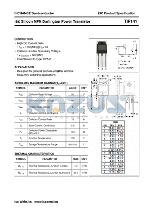 TIP141 datasheet - isc Silicon NPN Darlington Power Transistor