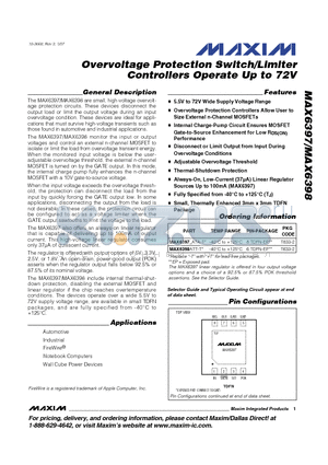 MAX6398 datasheet - Overvoltage Protection Switch/Limiter Controllers Operate Up to 72V