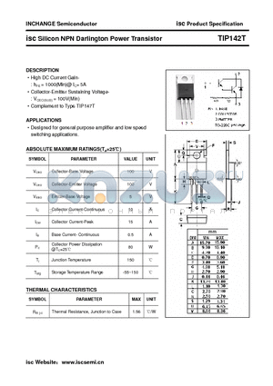 TIP142T datasheet - isc Silicon NPN Darlington Power Transistor