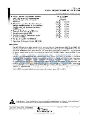 GD75323 datasheet - MULTIPLE RS-232 DRIVERS AND RECEIVERS