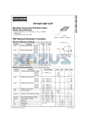 TIP147F datasheet - Monolithic Construction With Built In Base- Emitter Shunt Resistors