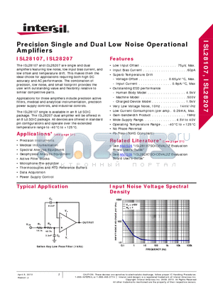 ISL28107SOICEVAL1Z datasheet - Precision Single and Dual Low Noise Operational Amplifiers