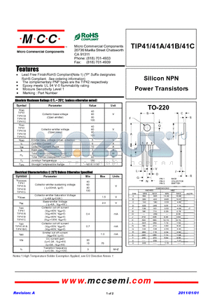 TIP41 datasheet - Silicon NPN Power Transistors