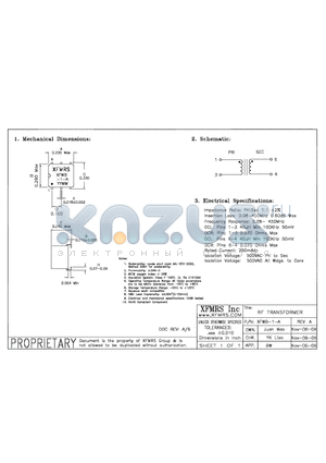 XFWB-1-A datasheet - RF TREANSFORMER