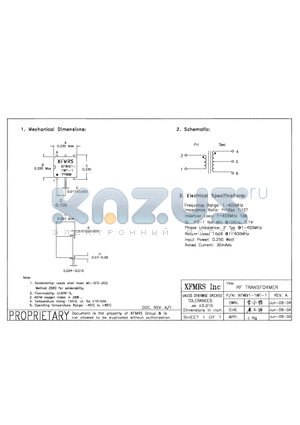 XFWB1-1WT-1 datasheet - RF TRANSFORMER