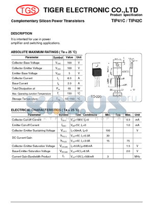 TIP41C datasheet - Complementary Silicon Power Ttransistors