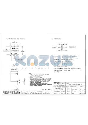 XFWB3010 datasheet - RF TRANSFORMER