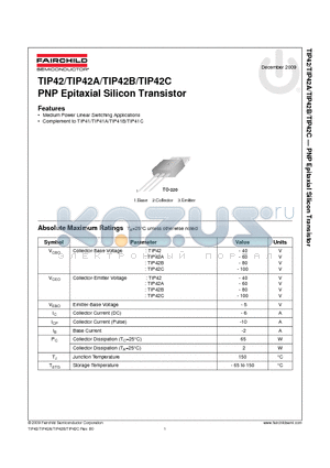 TIP42A_09 datasheet - PNP Epitaxial Silicon Transistor
