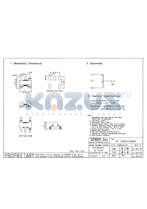 XFWBC2043 datasheet - RF TRANSFORMER