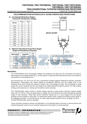 TISP7250H3SL datasheet - TRIPLE BIDIRECTIONAL THYRISTOR OVERVOLTAGE PROTECTORS