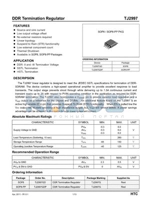 TJ2997 datasheet - DDR Termination Regulator