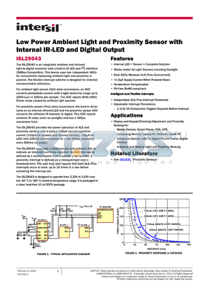 ISL29043IROMZ-T7 datasheet - Low Power Ambient Light and Proximity Sensor with Internal IR-LED and Digital Output
