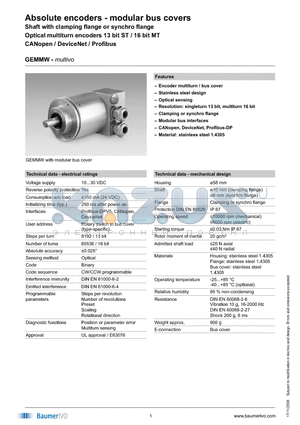 GEMMW.B205P32 datasheet - Absolute encoders - modular bus covers