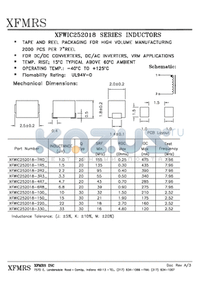 XFWIC252018-100_ datasheet - INDUCTORS