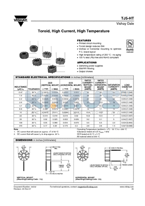 TJ5-HT datasheet - Toroid, High Current, High Temperature