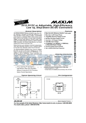MAX652 datasheet - 5V/3.3V/3V or Adjustable, High-Efficiency,