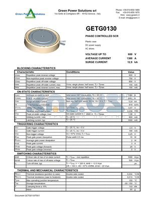 GETG0130 datasheet - PHASE CONTROLLED SCR