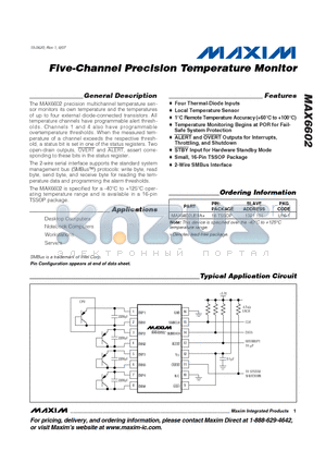 MAX6602 datasheet - Five-Channel Precision Temperature Monitor