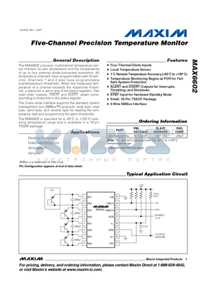 MAX6602UE9A+ datasheet - Five-Channel Precision Temperature Monitor