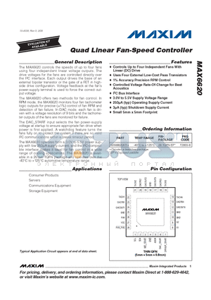 MAX6620ATI datasheet - Quad Linear Fan-Speed Controller