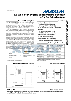 MAX6629 datasheet - 12-Bit  Sign Digital Temperature Sensors with Serial Interface