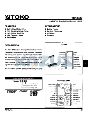 TK10487MCTX datasheet - NARROW BAND FM-IF AMPLIFIER