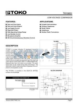 TK10651MTL datasheet - LOW VOLTAGE COMPANDOR