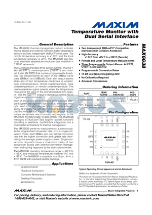 MAX6638ATE+ datasheet - Temperature Monitor with Dual Serial Interface