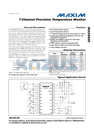 MAX6689UP34+ datasheet - 7-Channel Precision Temperature Monitor