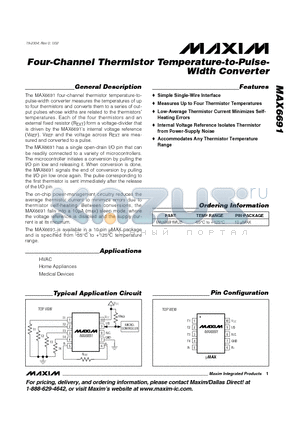 MAX6691 datasheet - Four-Channel Thermistor Temperature-to-Pulse- Width Converter