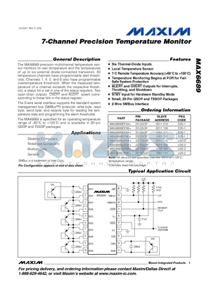MAX6689UP9A datasheet - 7-Channel Precision Temperature Monitor