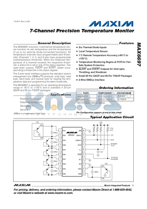 MAX6697UP datasheet - 7-Channel Precision Temperature Monitor