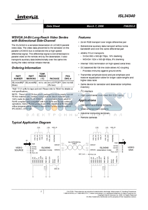 ISL34340INZ datasheet - WSVGA 24-Bit Long-Reach Video Serdes with Bidirectional Side-Channel