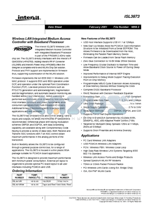 ISL3873 datasheet - Wireless LAN Integrated Medium Access Controller with Baseband Processor