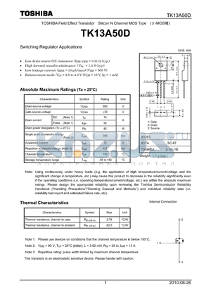 TK13A50D datasheet - Switching Regulator Applications