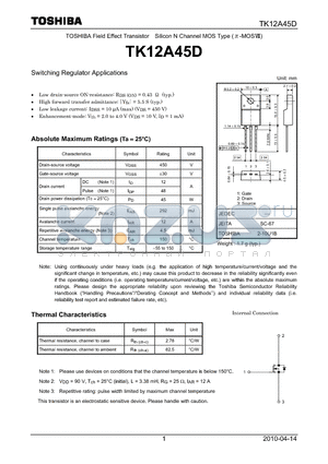 TK12A45D datasheet - Switching Regulator Applications