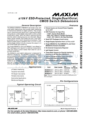 MAX6817EUT-T datasheet - a15kV ESD-Protected, Single/Dual/Octal, CMOS Switch Debouncers