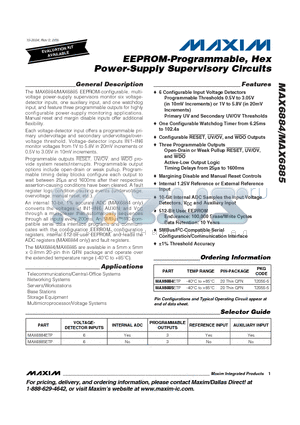 MAX6884ETP datasheet - EEPROM-Programmable, Hex Power-Supply Supervisory Circuits
