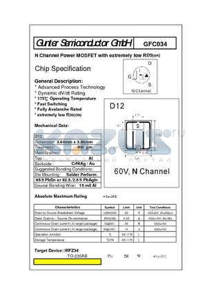GFC034 datasheet - N Channel Power MOSFET with extremely low RDS(on)