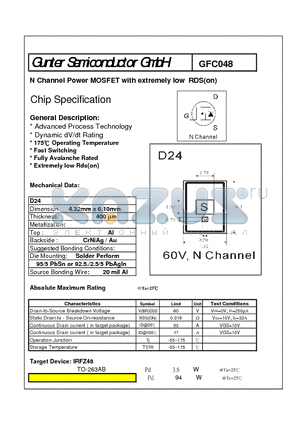 GFC048 datasheet - N Channel Power MOSFET with extremely low RDS(on)