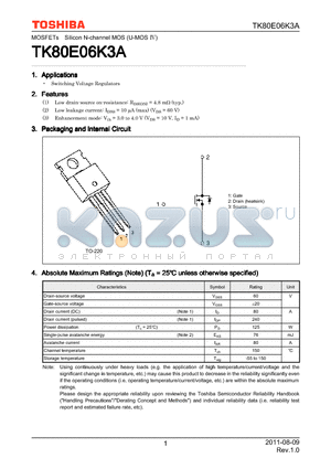 TK80E06K3A datasheet - Switching Voltage Regulators