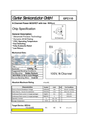 GFC110 datasheet - N Channel Power MOSFET with low RDS(on)