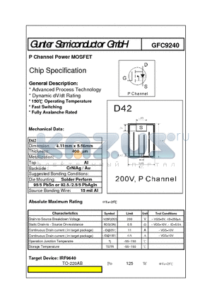 GFC9240 datasheet - P Channel Power MOSFET